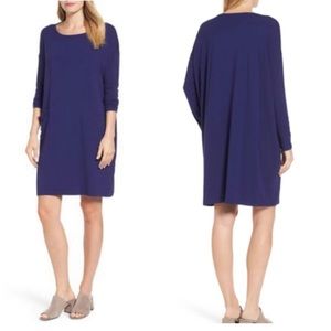 EILEEN FISHER Ultramarine Purple Ballet Neck Pocket Jersey Tunic Shirt Dress S